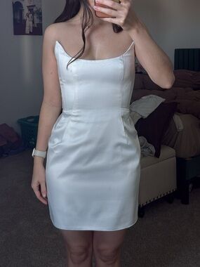 Sarah Seven White Satin Strapless Mini Dress